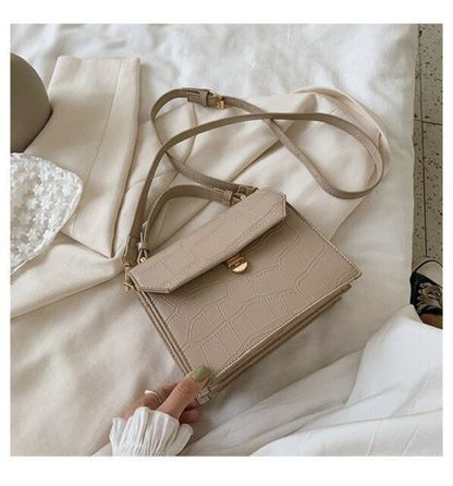 Stone Patent White Crossbody Bags Small Handbag Synthetic Leather Bag 17*21*8 CM