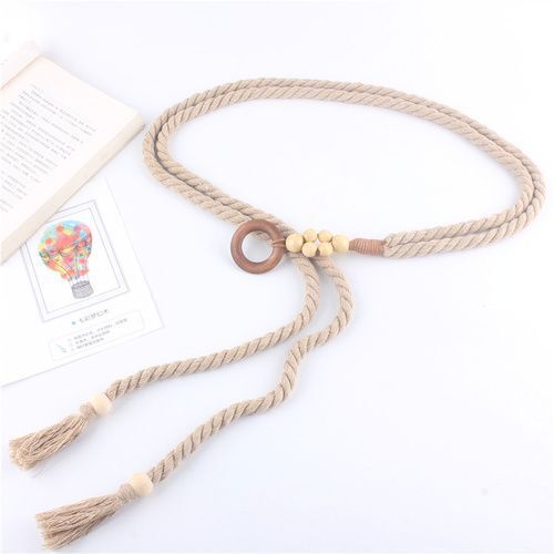 Women Belt Woven Hemp Rope Waistband Round Buckle Jean High Dress Corset 140x3cm