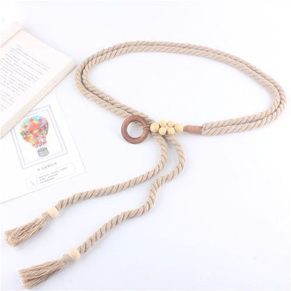 Women Belt Woven Hemp Rope Waistband Round Buckle Jean High Dress Corset 140x3cm