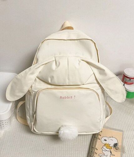 Backpack White School Bag Rabbit Tail Bag Large Waterproof 29*12*40 CM Traveling