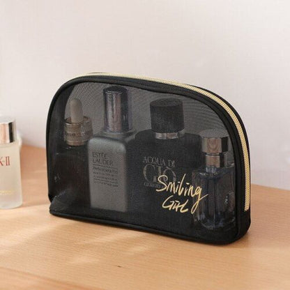 Black Mesh Cosmetic Bags Transparent Traveling Brushes Organizer Case Toiletry