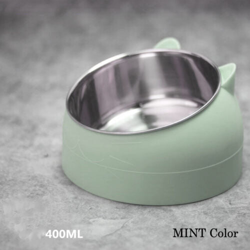 Pet Cat Elevated Stand Cat Dish Stainless Steel Tilted Raised Food Water Bowl