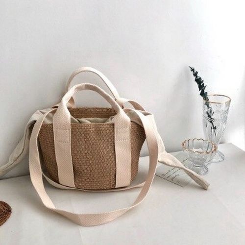 Straw Bag Handmade Woven Basket Tote Bohemian Beach Bag Canvas Handbag Polyester