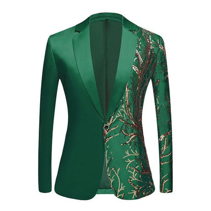 Men Shiny Sequin Tree Branch Dress Jacket Blazer Suit Top Stage Wedding Party