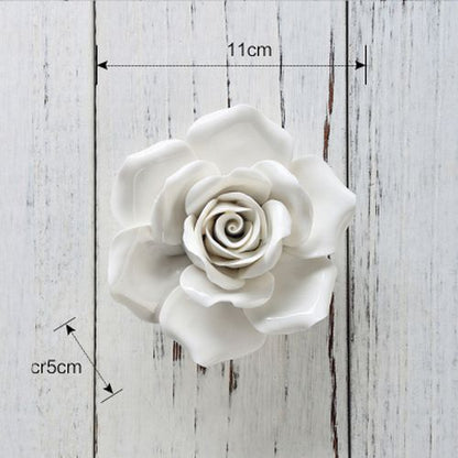 White Flower Wall Stickers Modern 3D Ceramic Decoration TV Background Art Murals