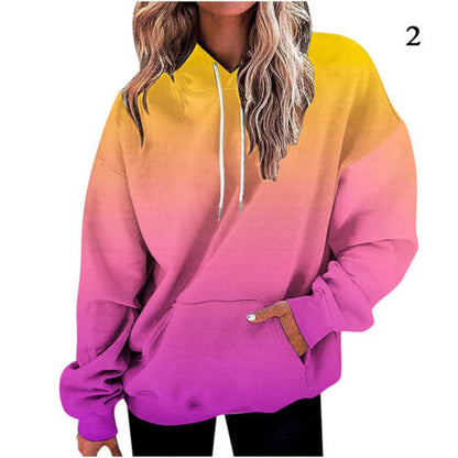 Womens 3D Gradient Hoodie Baggy Pullover Long Sleeve Tops Ladies Sweatshirt