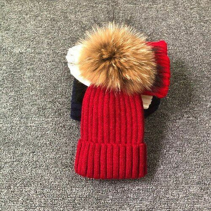 Hat Winter Fur Poms Women Knitted Beanies Cap Thick Skullies Solid Unisex Casual