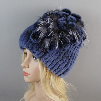 New Women Fur Hat Winter Handmade Rabbit Fur Cap Fur Headwear Warm Beanies Cap