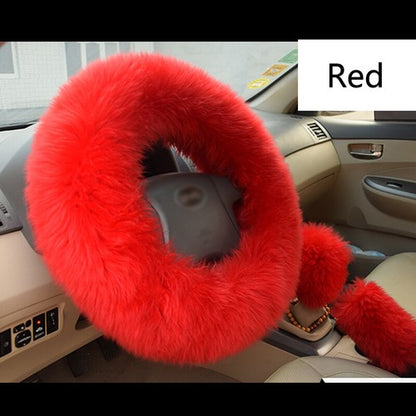 Universal 3Pcs Wool ry Fluffy Thick Car Steering Wheel Cover Accessories