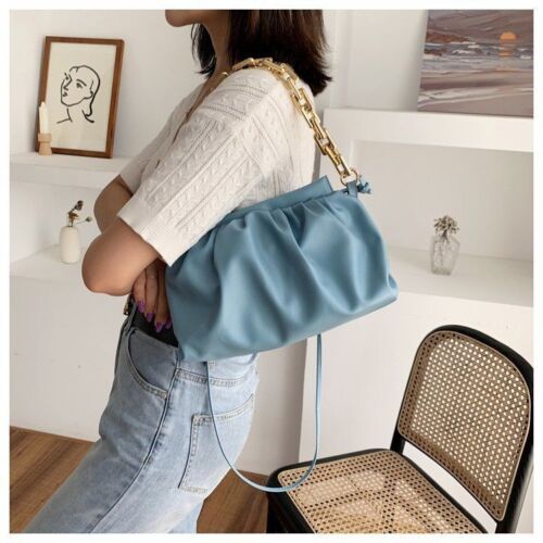 Thick Chain Shoulder Bags Synthetic Leather Pleated Cloud Bag Crossbody Purse
