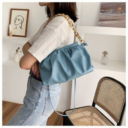 Thick Chain Shoulder Bags Synthetic Leather Pleated Cloud Bag Crossbody Purse