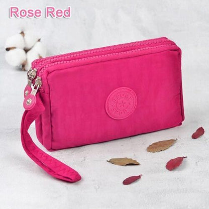 3 Zippers Purse Wallets Coin Cards Keys Money Bag Canvas Woman Handbags 15*9.5CM