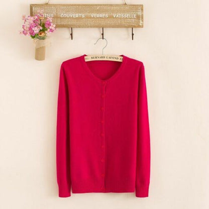 Women Sweater Cashmere Basic Cardigan O-Neck Long Sleeve Wool Knitted Solid Soft