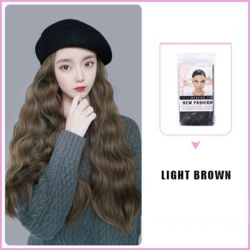 Women's Beret Wig Synthetic Long Wave Curly Hat Wig Hat One-piece Wig Keeps Warm