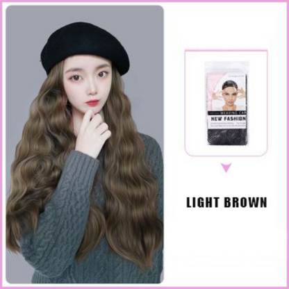 Women's Beret Wig Synthetic Long Wave Curly Hat Wig Hat One-piece Wig Keeps Warm