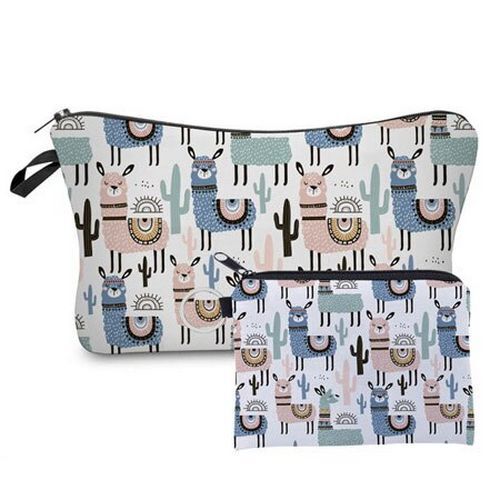 2 PCS Makeup Bag Animal Pattern Cosmetic Bag Set Women Combination Organizer Bag