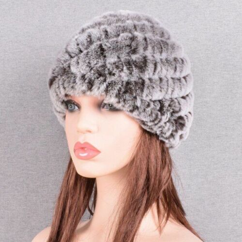 Fur Hats Rabbit Winter Womens Russian Real Knitted Cap Warm Beanie Fashion Solid