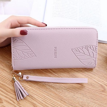 Wallets Purses Synthetic Leather Wristband Leaf Print Long Large Bag Wallets 1PC