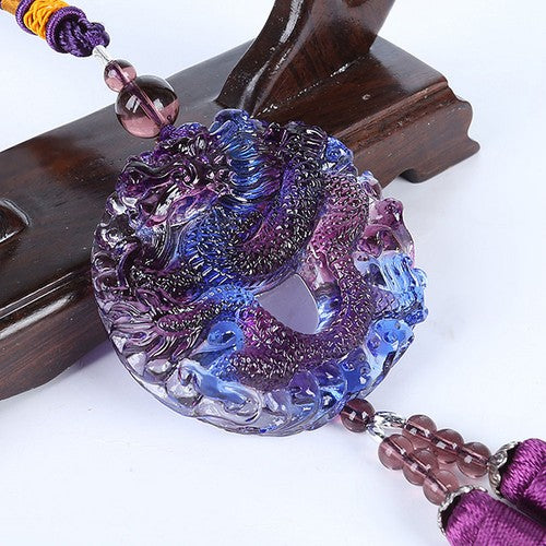 Liuli Crystal Twist Dragon Talisman Car Hanging Ornament Feng Shui Amulet Gift