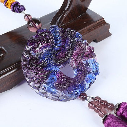 Liuli Crystal Twist Dragon Talisman Car Hanging Ornament Feng Shui Amulet Gift
