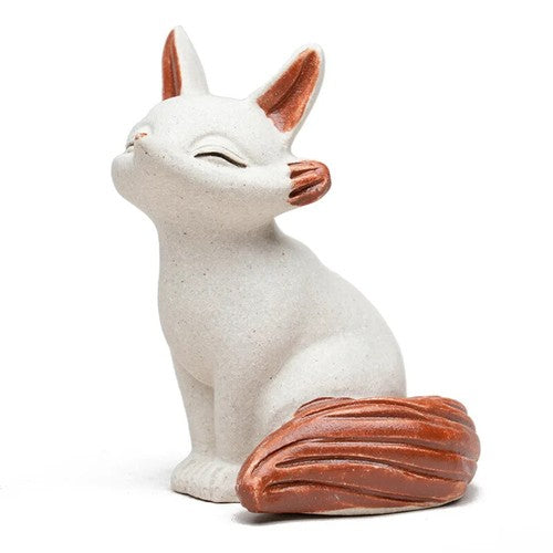 Yixing Purple Sand Tea Pet Handmade White Section Mud Make Fox Figurine Tea Play