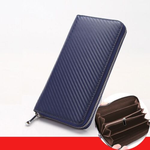 Wallet Carbon Fiber Microfiber Purse Cards Waterproof Non-Slip Long Zippered Bag