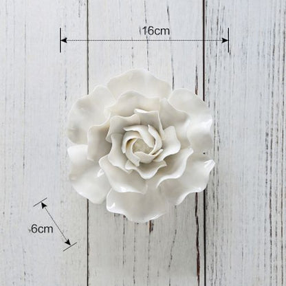 White Flower Wall Stickers Modern 3D Ceramic Decoration TV Background Art Murals