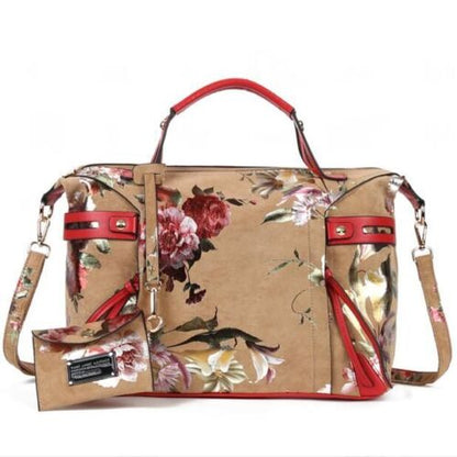 Floral Print Tote Handbag Elegant Colorful Purse Synthetic Leather Bags 35*13*29