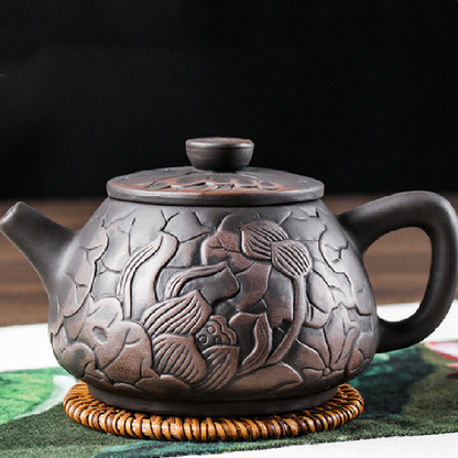 1pc Yixing Tea Pot Purple Clay Teapots Beauty Kettle Hand Carved Pot Tea Set