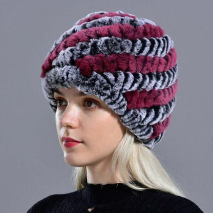 Fur Hats Rabbit Winter Womens Russian Real Knitted Cap Warm Beanie Fashion Solid