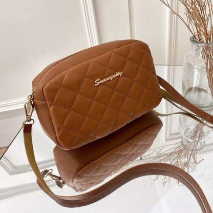 Simple Style Small Shoulder Bag Solid Color Leather Wide Strap Crossbody Handbag
