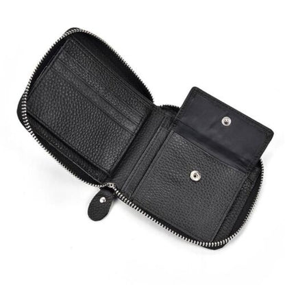 Real Leather Coin Wallet Zip Men Women Short Wallet Purse Zipper Brown Small