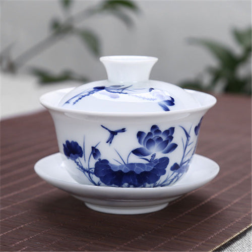 Tea Bowl Porcelain Gaiwan Tea Cup Saucer Lid Handpainted Bowl Cup China Tureen