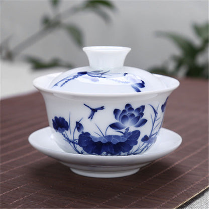 Tea Bowl Porcelain Gaiwan Tea Cup Saucer Lid Handpainted Bowl Cup China Tureen