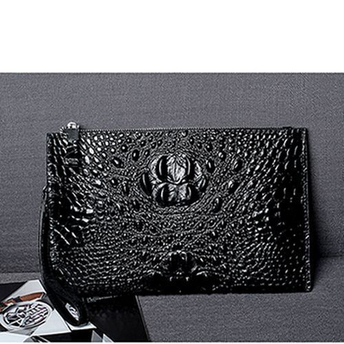 Crocodile Pattern Genuine Leather Envelope Bag Men Clutch Wristlets Bag Cowhide