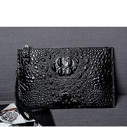 Crocodile Pattern Genuine Leather Envelope Bag Men Clutch Wristlets Bag Cowhide
