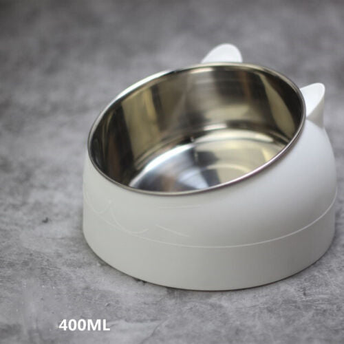 Pet Cat Elevated Stand Cat Dish Stainless Steel Tilted Raised Food Water Bowl