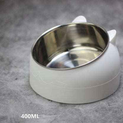 Pet Cat Elevated Stand Cat Dish Stainless Steel Tilted Raised Food Water Bowl