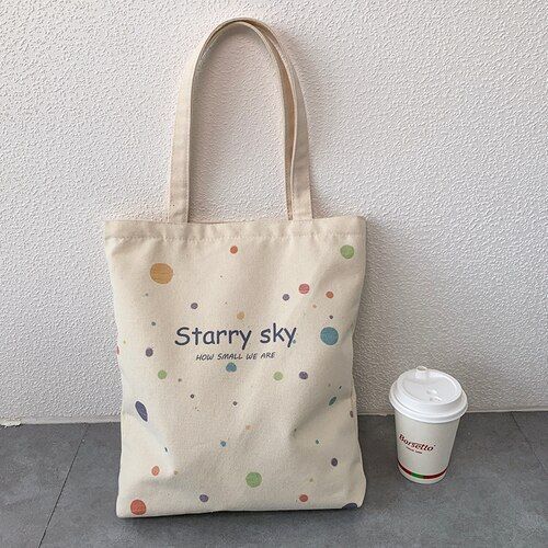 Shoulder Bag Canvas Tote Large Shopper Bag Zipper Starry Sky Print Handbag 1 PC