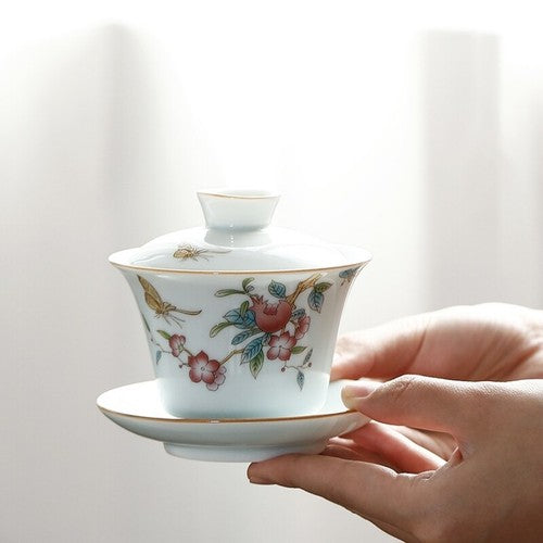 Ceramic Gaiwan Handpainted Tureen Porcelain Cup Bowl Saucer Sancai Tea Bowl New