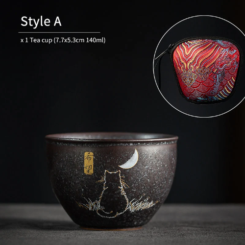 Lovely Cat Black Ceramic Tea Cup Asia Tea Cup for Tea Lover 140ml