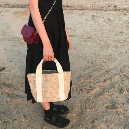 Straw Bag Handmade Woven Basket Tote Bohemian Beach Bag Canvas Handbag Polyester