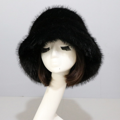 Warm Faux Fur Bucket Hats Women Outdoor Caps Fleece Cap Fluffy Ski Vacation Hat