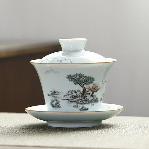 Ceramic Gaiwan Handpainted Tureen Porcelain Cup Bowl Saucer Sancai Tea Bowl New