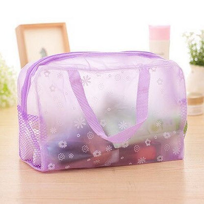 Flower Print Cosmetic Bag Transparent Makeup Pouch Case Travel Small Toiletry