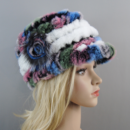 Women Winter Rabbit Fur Caps Warm Real Rabbit Fur Hats Natural Soft Knitted Hat