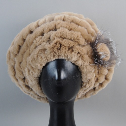 New Arrival Winter Women Fur Beret Hat Natural Fur Hats Warm Knit Rabbit Fur Cap