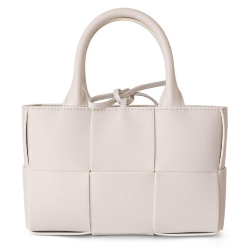 Small Mini Woven Real Leather Double Handles Tote Bag Purse Handbag Crossbody