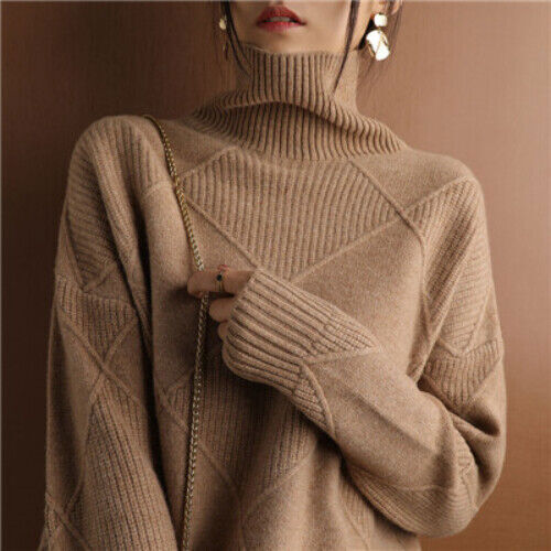 Women's Pullover Sweater Thickened Warmth Knitted Wool Sweater High Collar