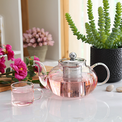 Clear Glass Teapot with Stainless Steel Infuser Leaf Tea Pot Tool Kettle Set